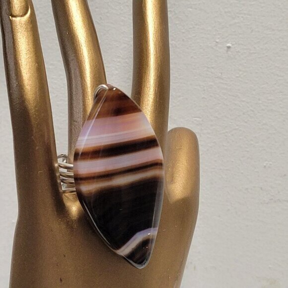 Statement Agate Cabochon Adjustable Band Handmade Semi Precious Ring - Picture 1 of 10